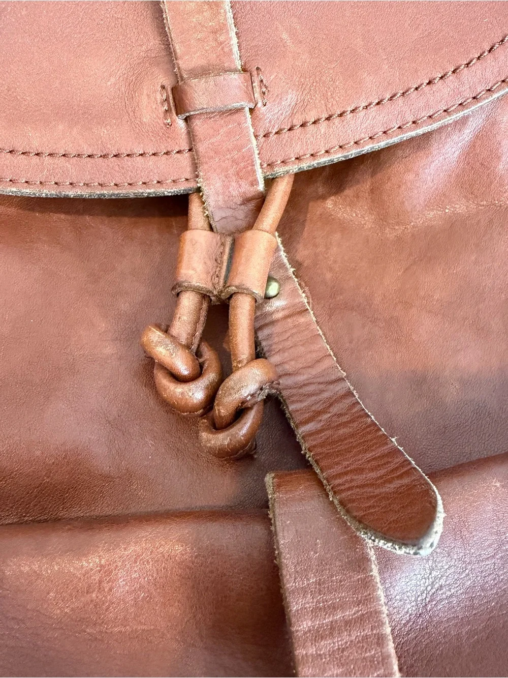 Madewell Cognac Brown Leather Drawstring Backpack Rucksack Boho Minimalist